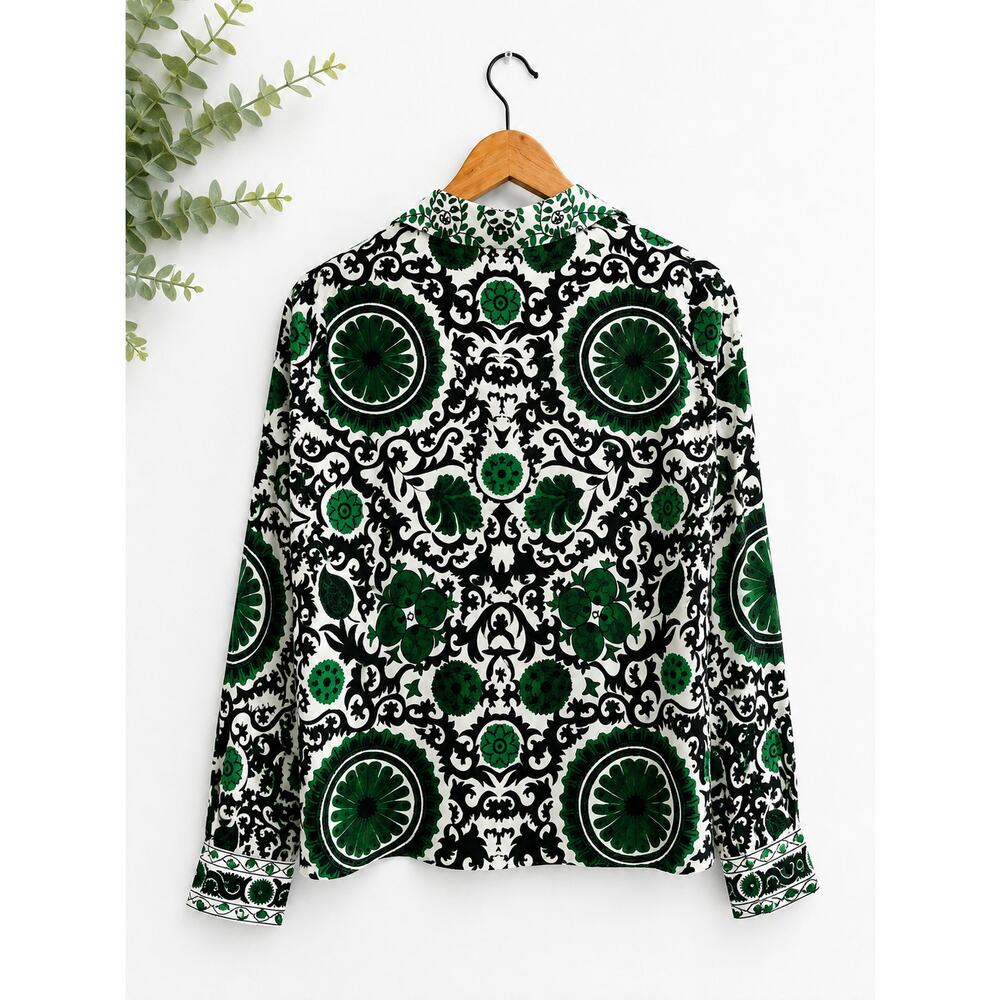 Alice + Olivia Maximalist Black White Print Button Front Blouse Women's Size S - Picture 2 of 3